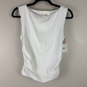 Open Edit White Ruched Tank Top Sleeveless Stretchy Blouse M Minimalist Chic NWT